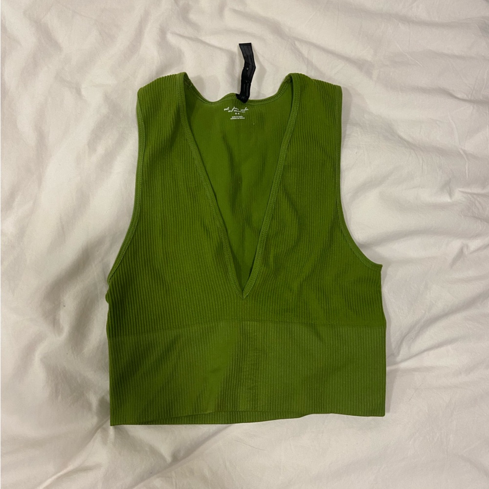 Bright green out from under (urban outfitters) cropped tank top deep v neck